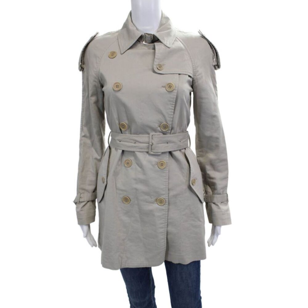 Kulson Womens Beige Trench Coat Collared Long Sleeve Buckle Size 36